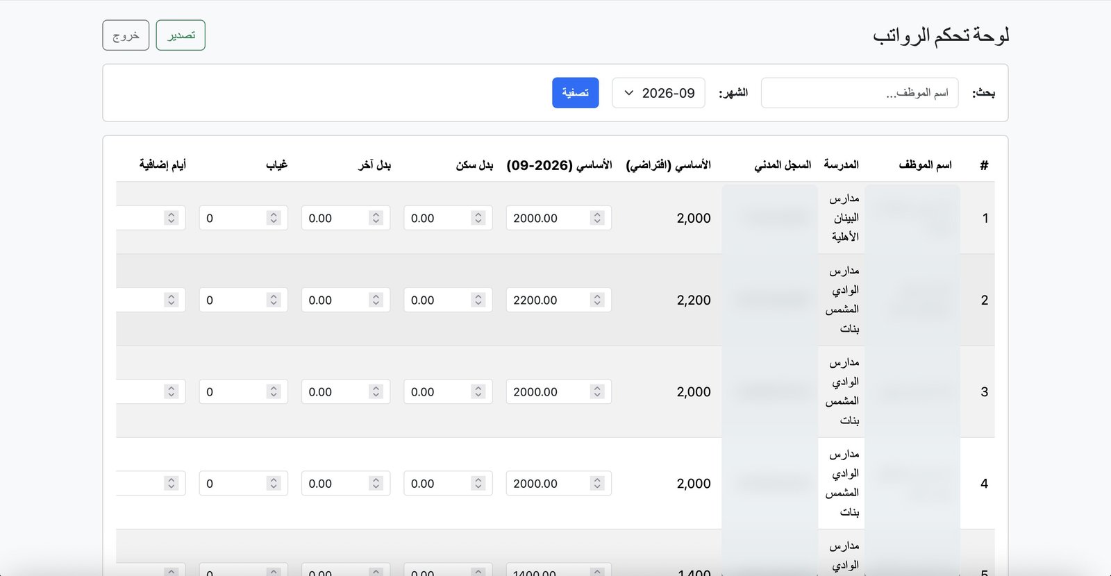 نظام الرواتب — شركة صني فالي العالمية